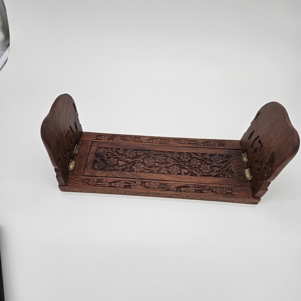 Wooden Hand Carved Folding & Expandable Book Stand/Holder  Vintage MCM